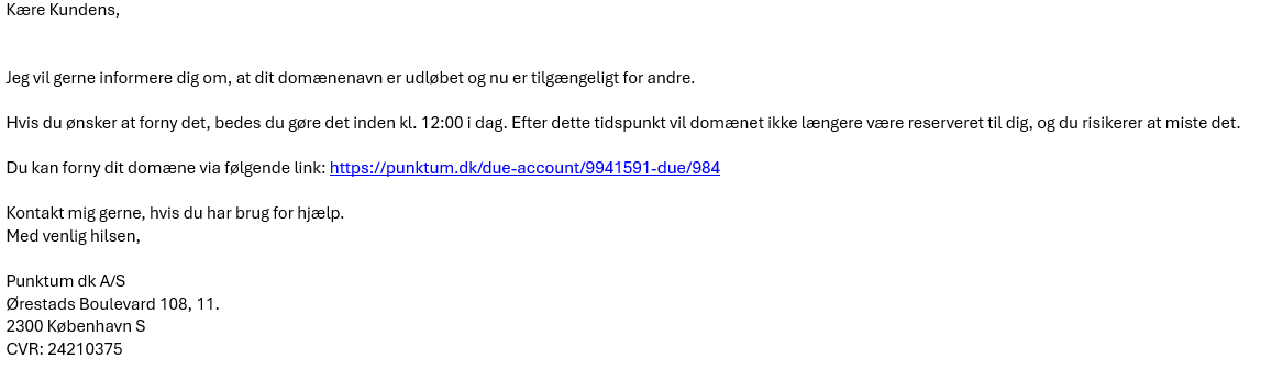 Example of a fake email regarding domain name suspension and renewal.